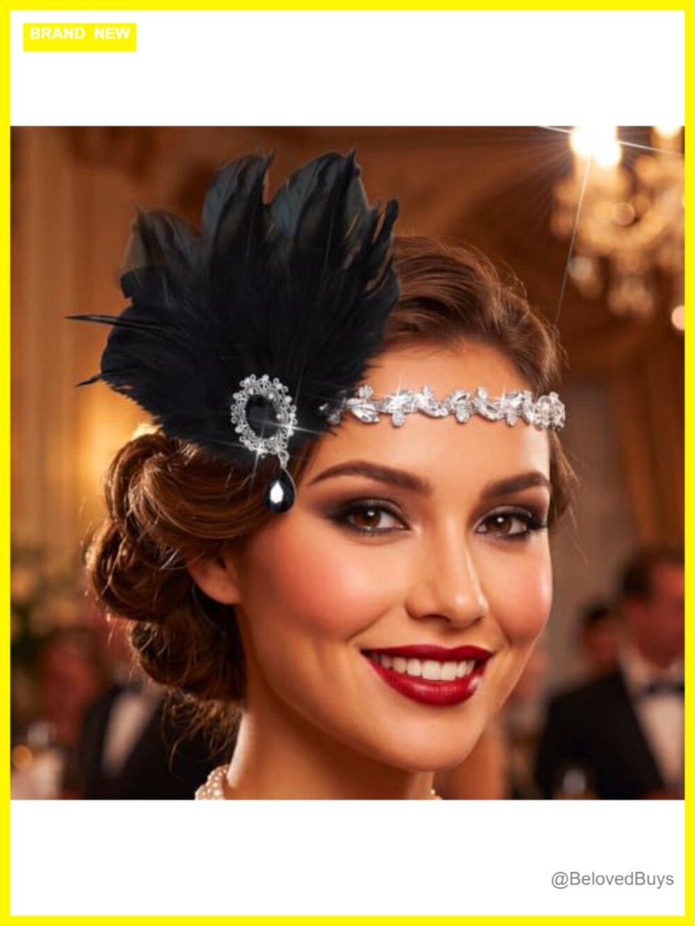 1920s Flapper Feather Headband Rhinestone Gatsby Costume Hair Accessory